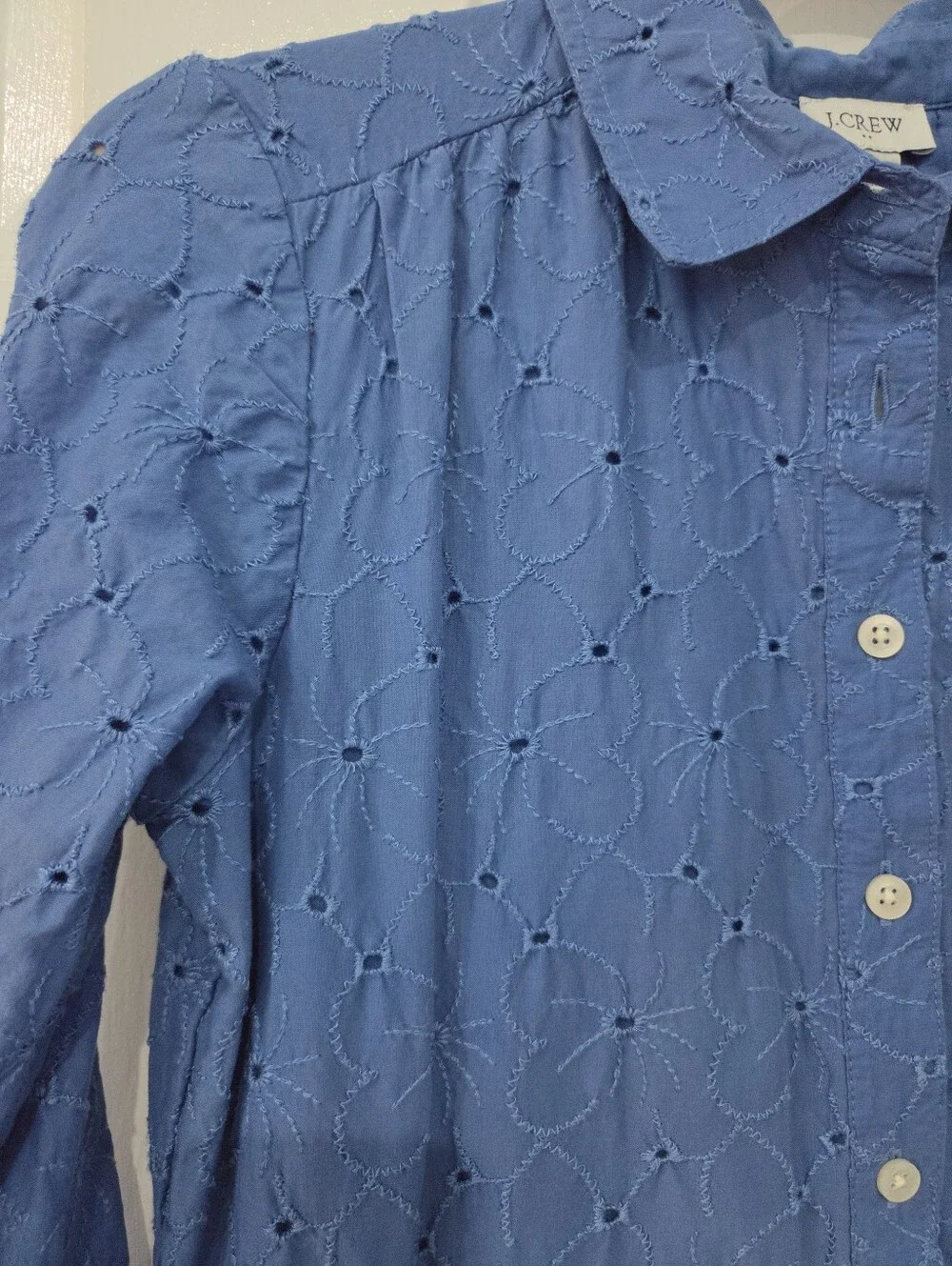 J Crew Blue Eyelet L/S Dress Sz 00